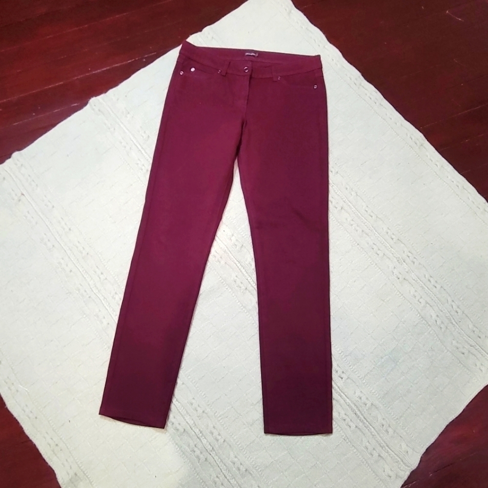 J Mclaughlin Maroon Burgundy Mid Rise Skinny Leg Jeans size 6